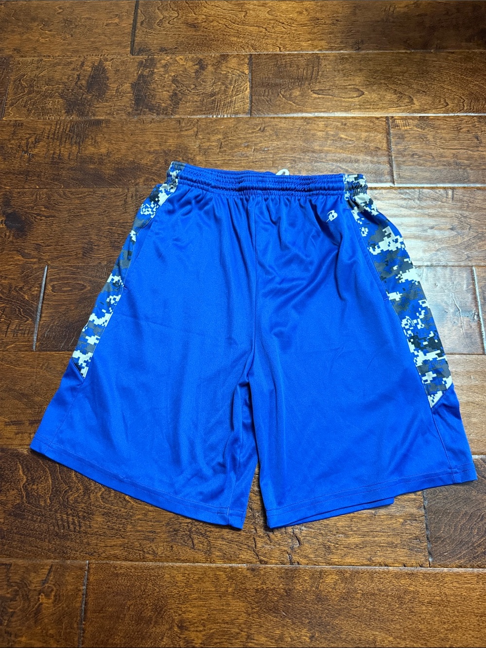 Men's Athletic Blue Performance Shorts with Camo Side Panels
